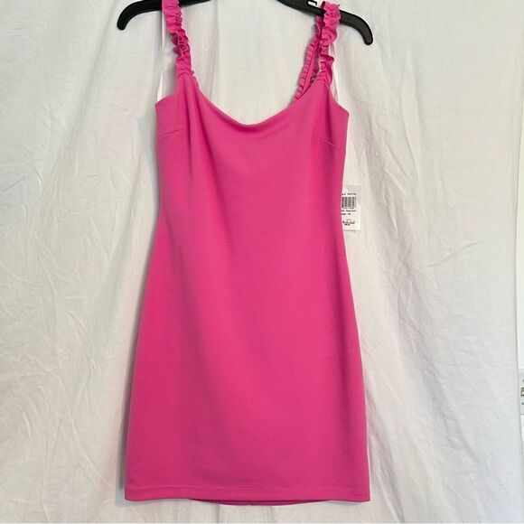 Pink Bodycon Dress Juniors Size 7/8 Pink Ruffle Straps and Zipper HOCO Ready - Picture 1 of 8